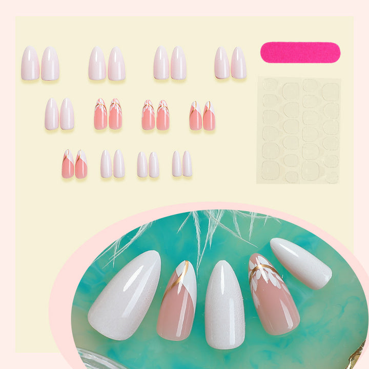 Premium Decorative Press-On Nail Set with Floral and Glossy Accents Bowlift