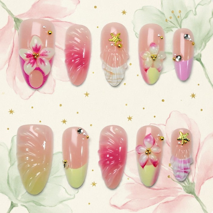 Artificial nails with floral 3D motifs Bowlift