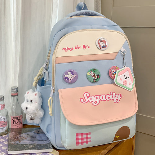 Cute Character-Themed Multi-Pocket School Backpack