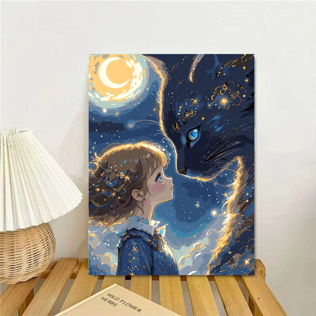 Whimsical Fantasy Cat and Girl Wall Art Bowlift