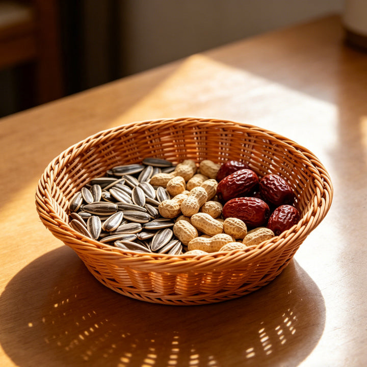 Round Decorative Woven Fruit Serving Basket Bowlift