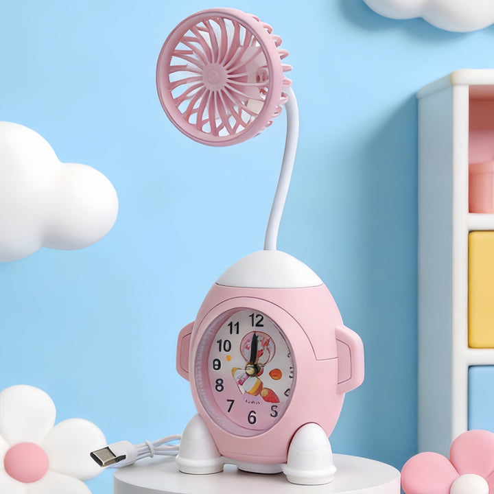 Women Multifunctional Table Clock with Fan Bowlift
