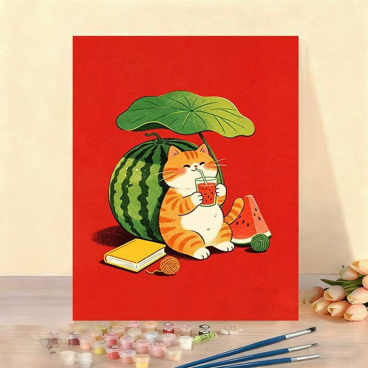 Whimsical Cat Illustration Canvas Artwork Bowlift