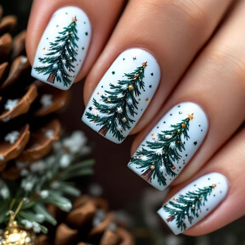 Artificial Nails In Festive Winter Forest Design Bowlift