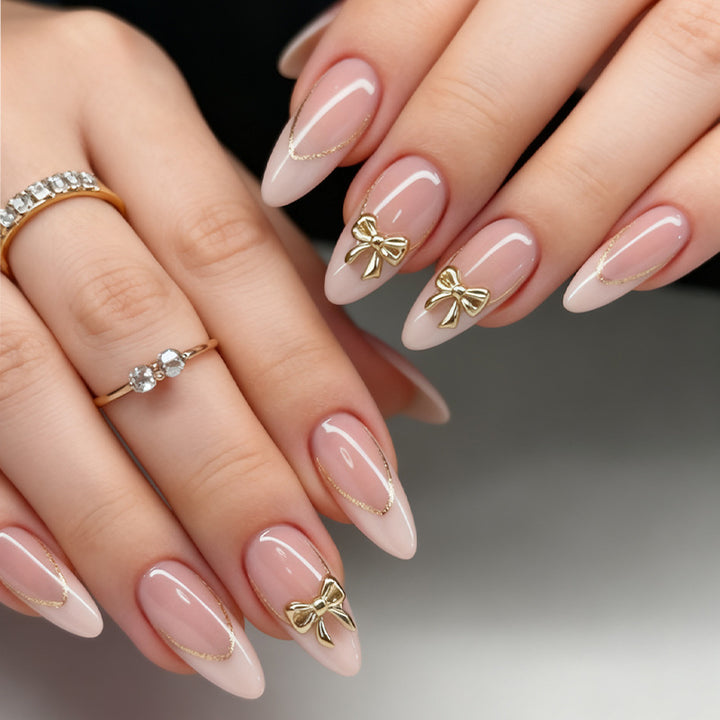 Premium Elegant Press-On Nail Set with Decorative Accents Bowlift