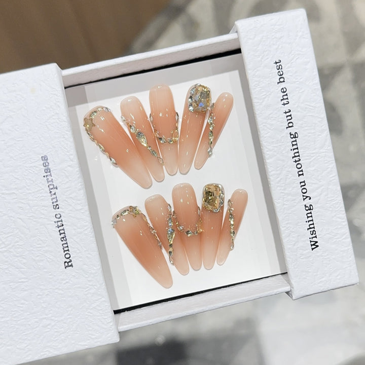 Artificial nails with Romantic Glamour Design Bowlift