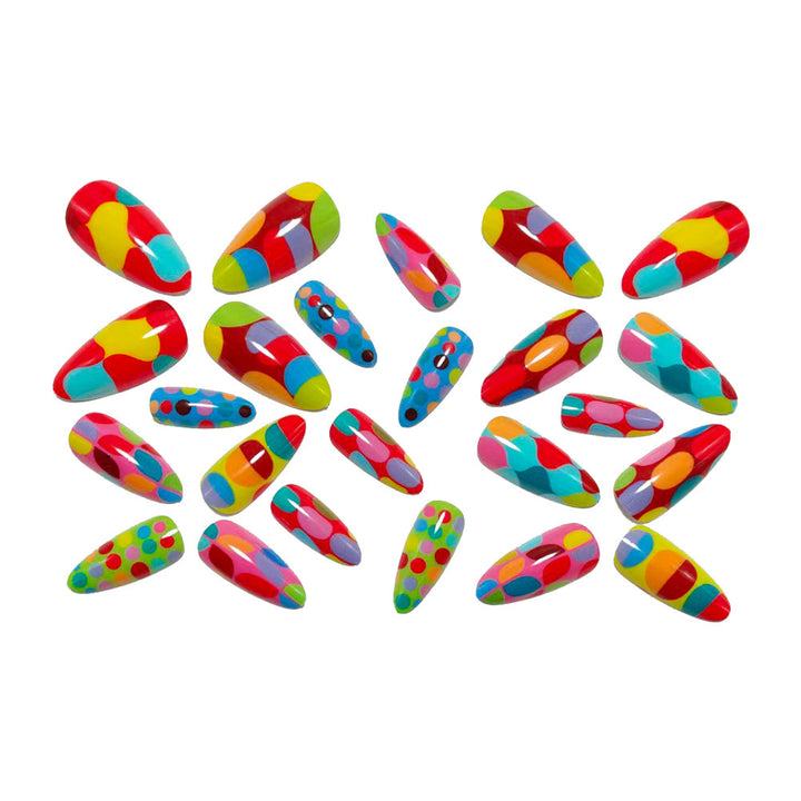 Artificial nails with colorful dot and color play Bowlift