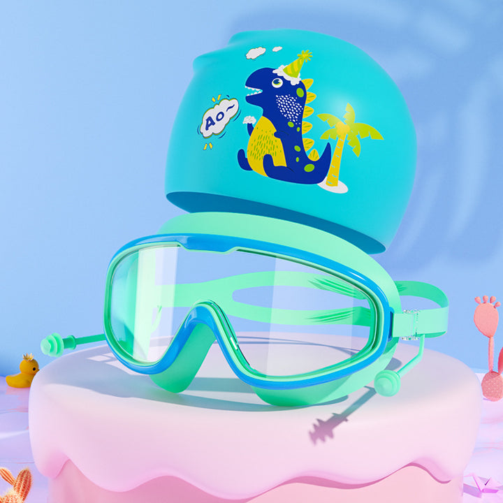 Kids Dinosaur-Themed Swim Mask and Cap Set Bowlift