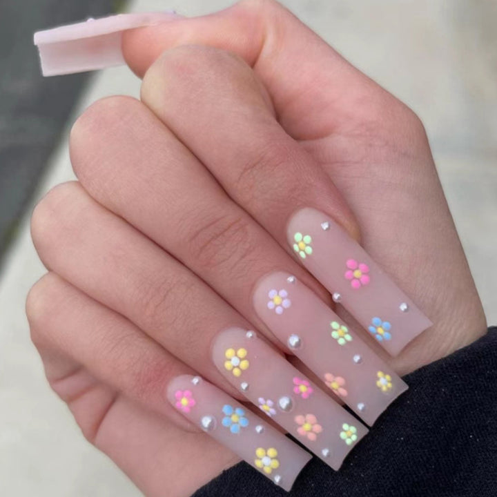 Floral Embellished Long Press-On Nails Bowlift