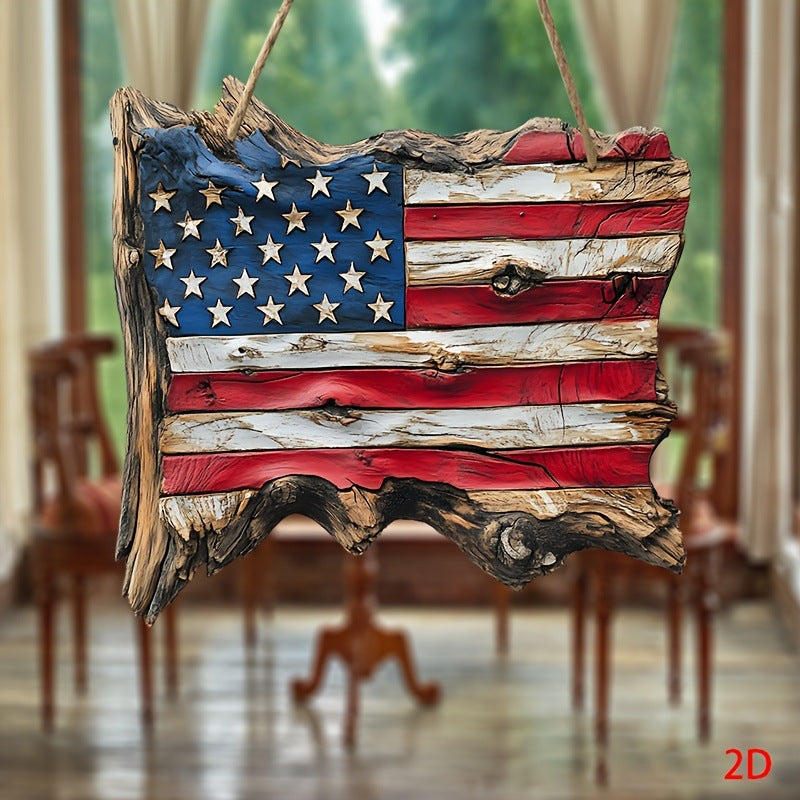 Unisex nan hand-carved rustic wood wall relief USA flag shape with 3D stars Bowlift