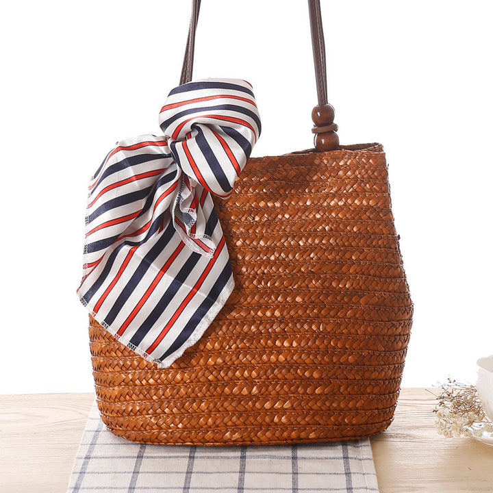 Braided handbag with stylish striped scarf Bowlift