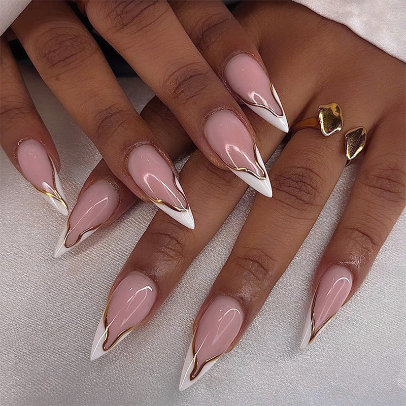 Artificial nail set with elegant gold edge Bowlift
