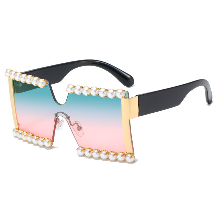 Ladies extravagant rectangular sunglasses with pearl decoration and UV protection Bowlift