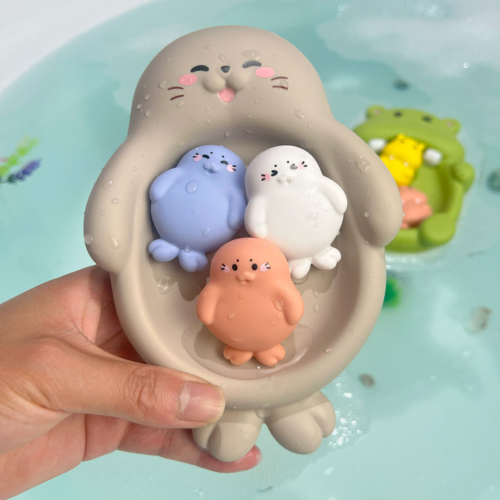 Unisex Bath Fun Toy Set with Cute Hippopotamus Figures Bowlift
