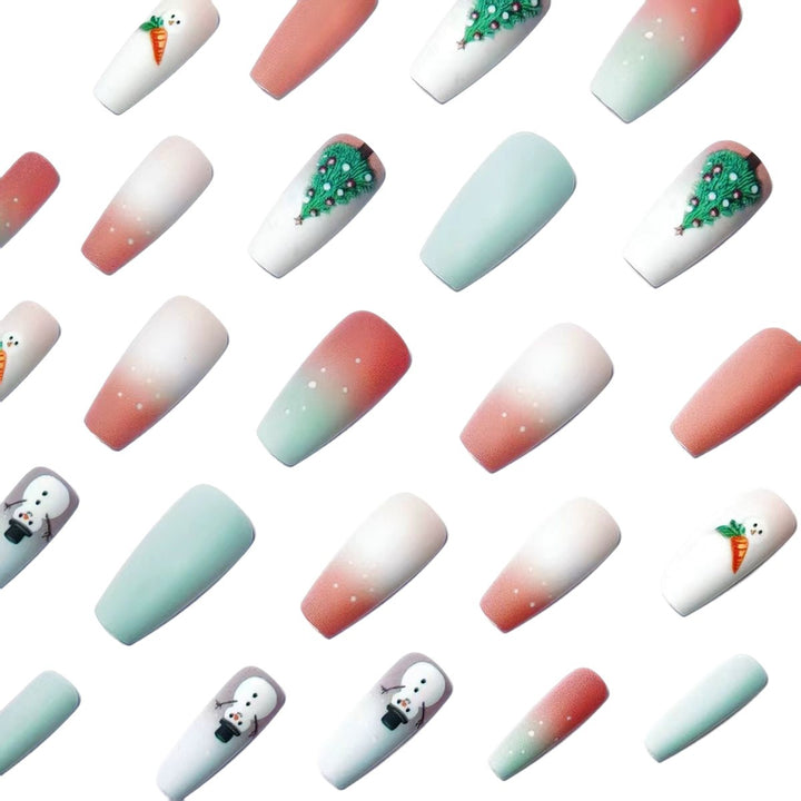 Artificial nails with winter snowman design Bowlift