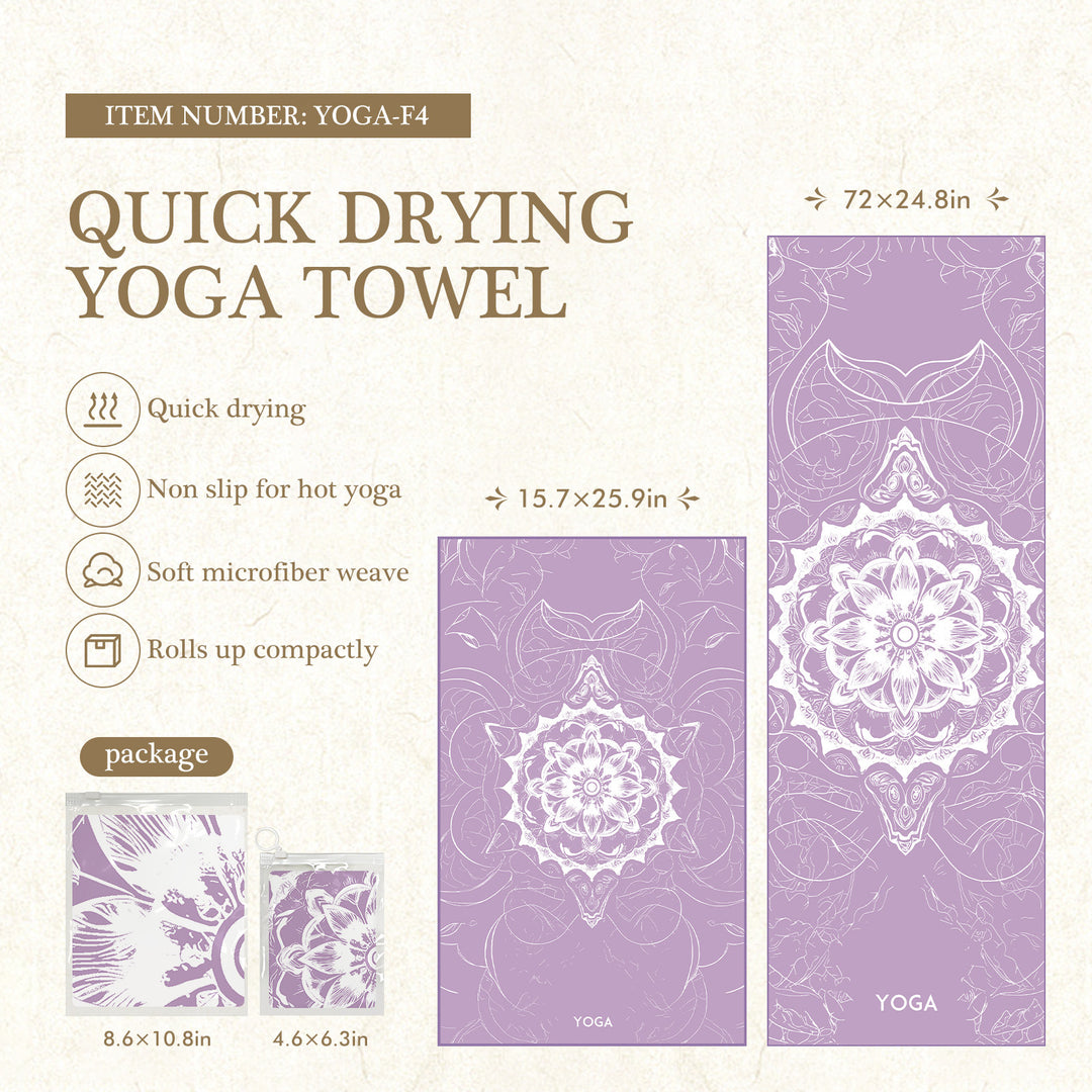 Quick-Drying Non-Slip Microfiber Yoga Towel with Mandala Grip Pattern Bowlift