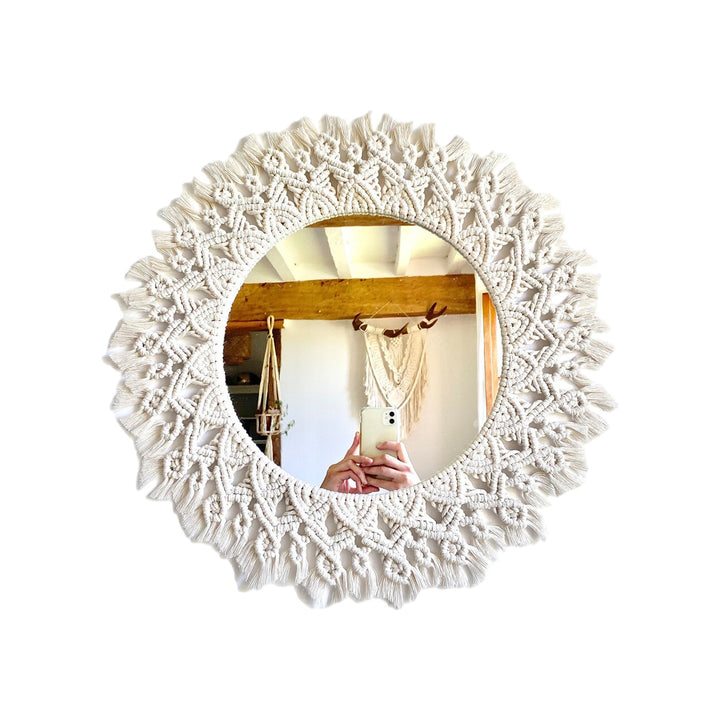 Decorative Macrame Round Wall Mirror Bowlift