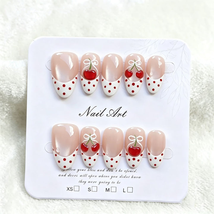 Charming Cherry-Themed Press-On Nail Set Bowlift