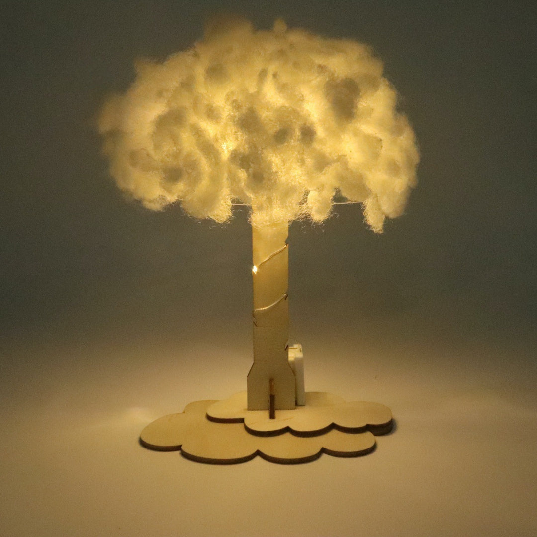 Handmade cloud LED night lamp with wooden base and cotton shade Bowlift