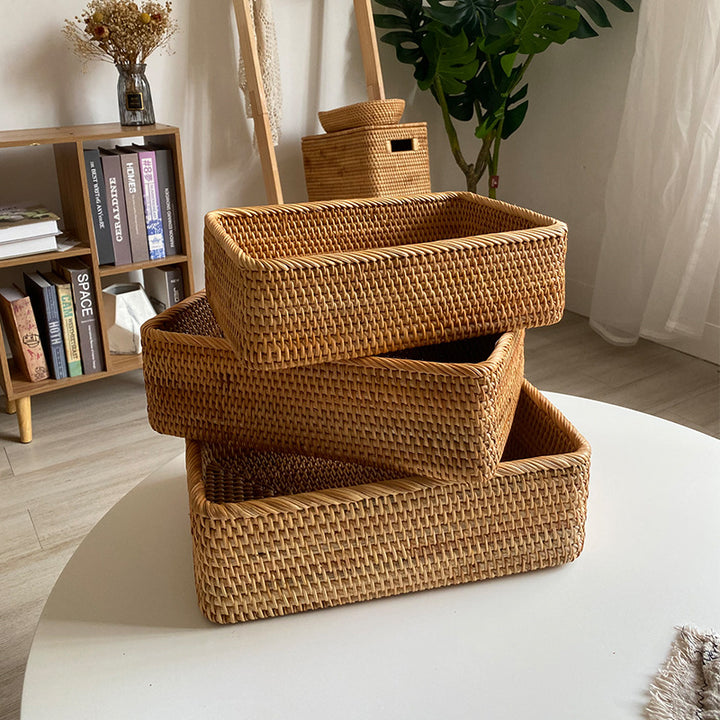 Women rectangular storage basket made of handwoven natural material Bowlift