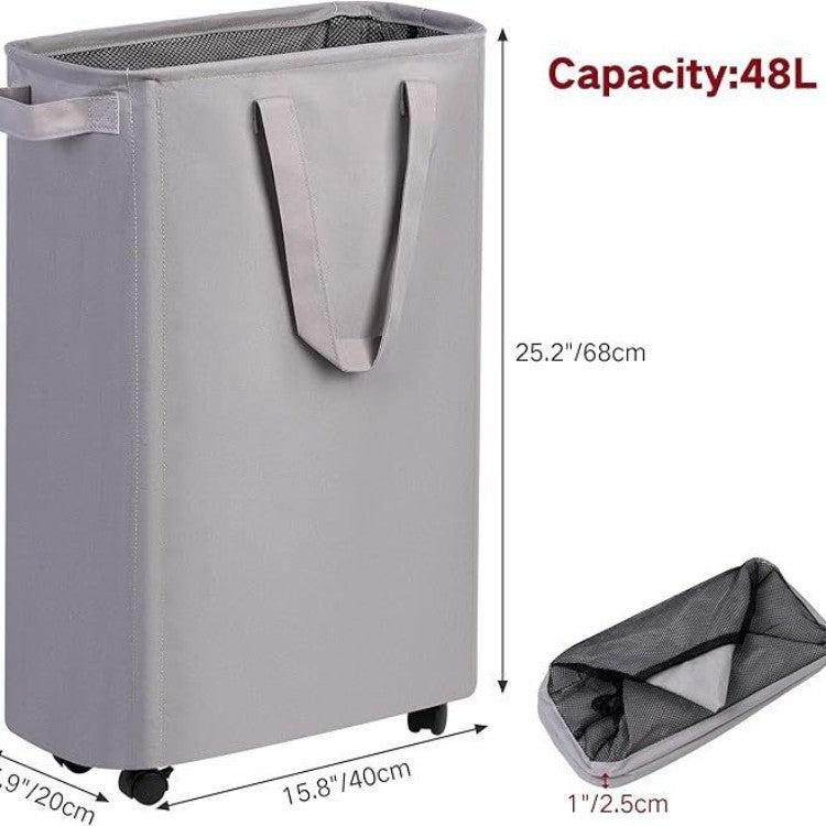 Foldable laundry basket with wheels and practical lid Bowlift