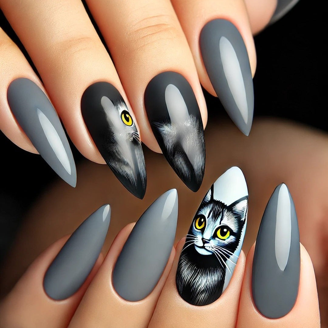 Stylish cat motif artificial nails Bowlift