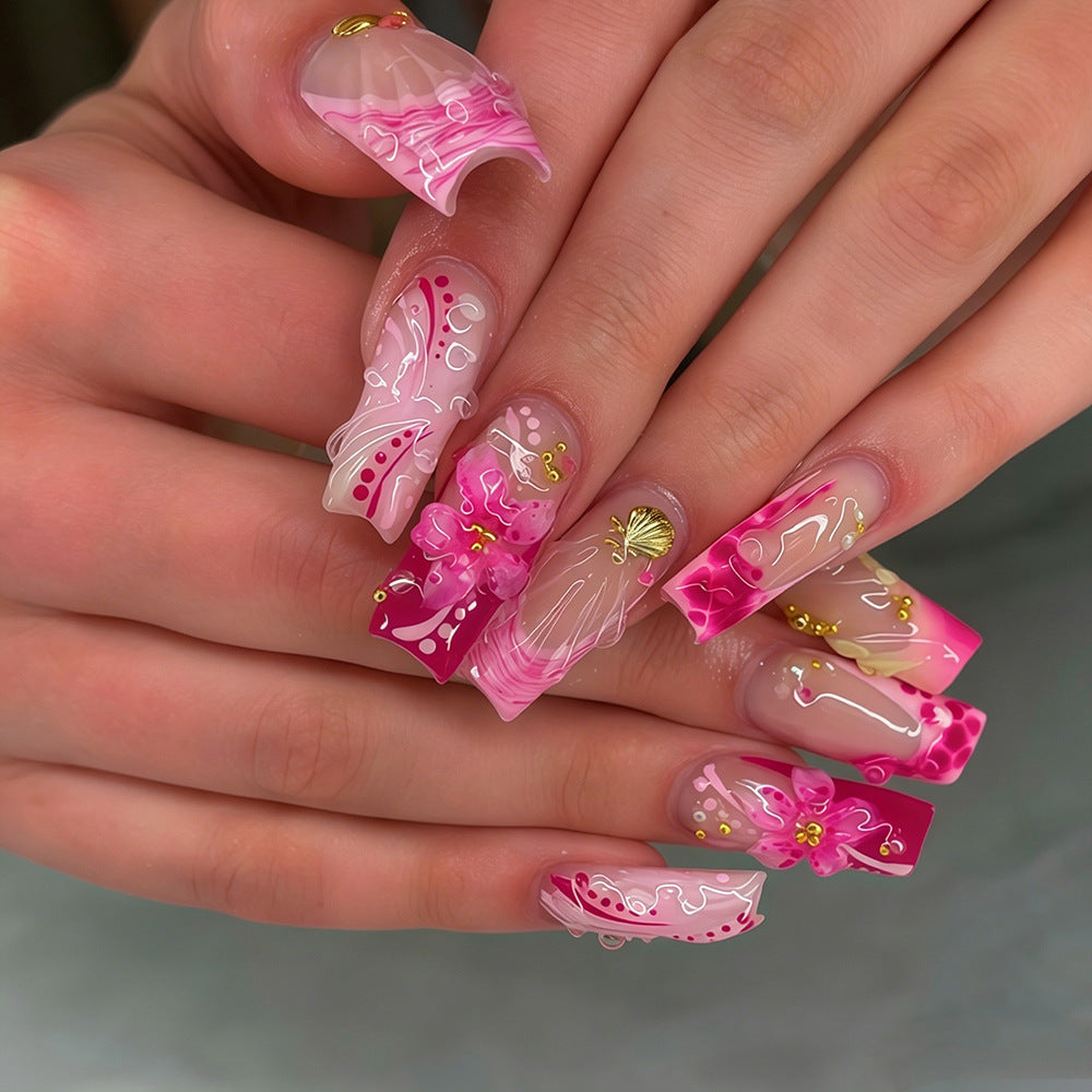 Artistic Decorated Press-On Nail Set Bowlift