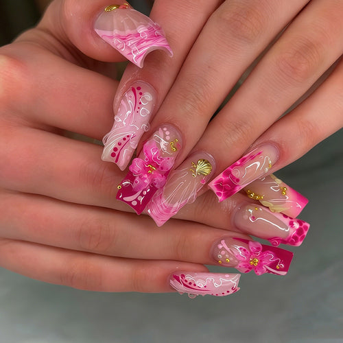 Artistic Decorated Press-On Nail Set Bowlift