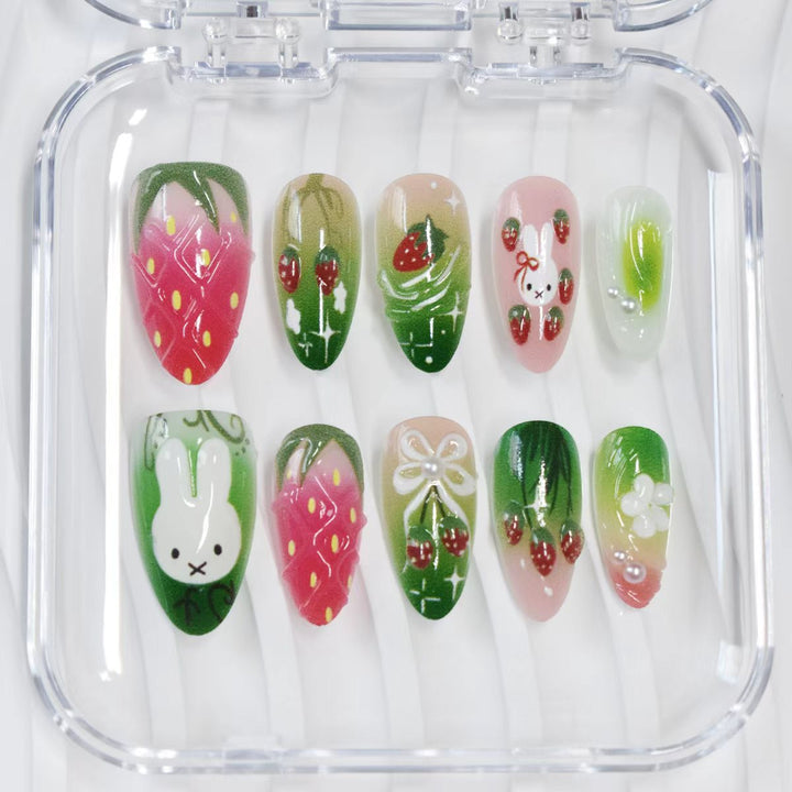 Artistic Floral Press-On Nail Set Bowlift