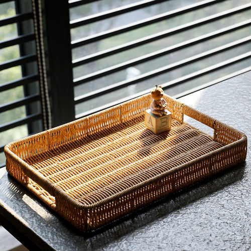 Handcrafted Rectangular Wicker Serving Tray Bowlift