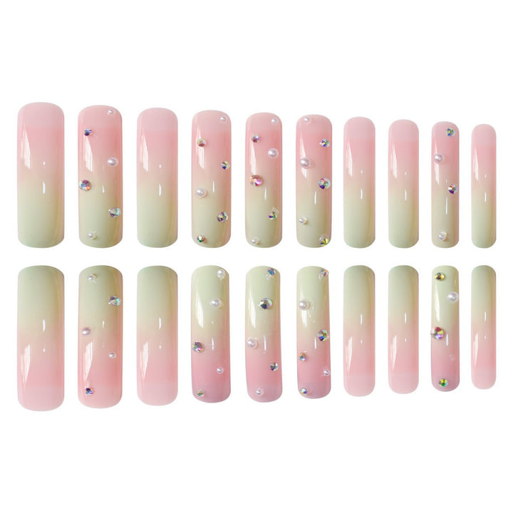 Decorative Long Press-On Nails with Gem Accents Bowlift