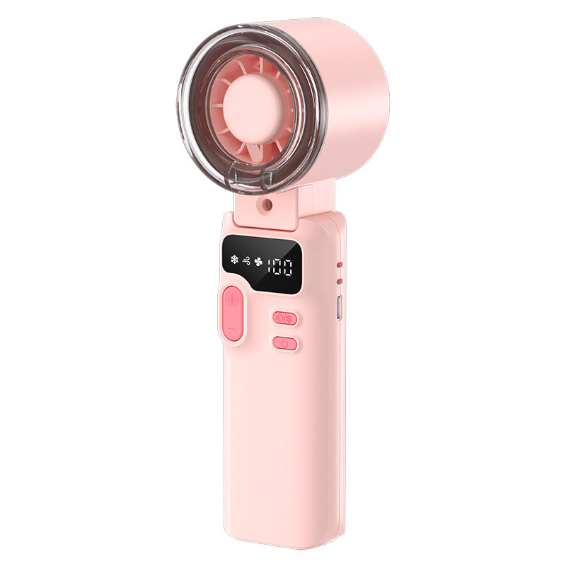 Cooling rechargeable handheld digital display misting mini fan with adjustable tilt and USB-C charging Bowlift
