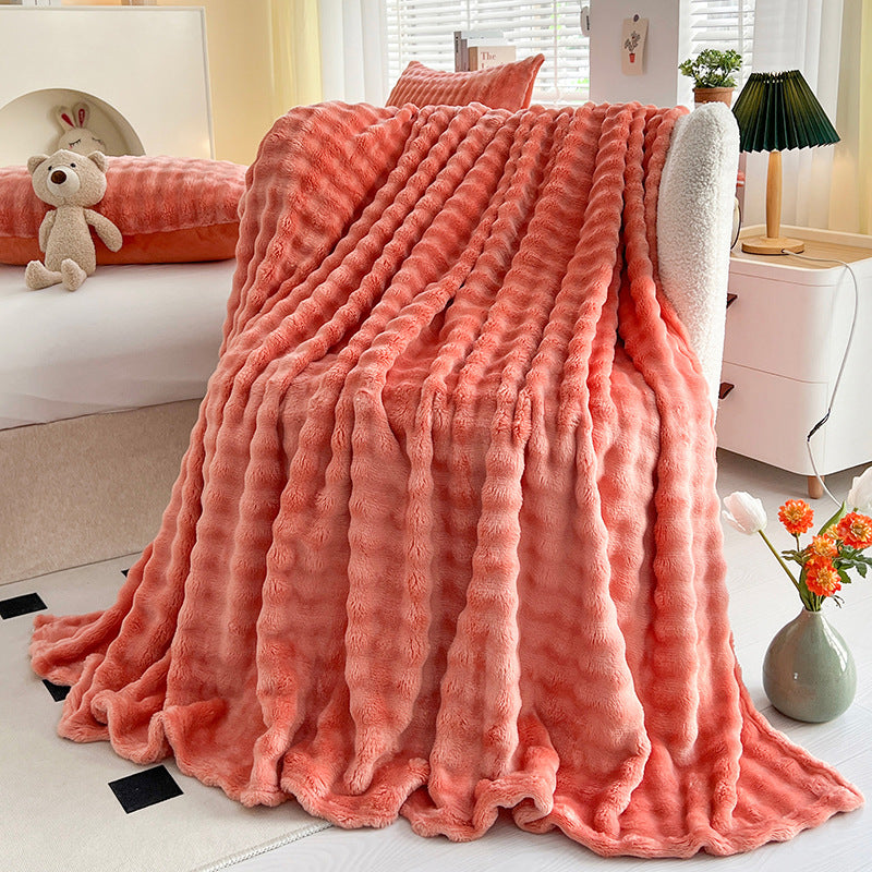 Women Plush Bedspread with Textured Design Bowlift