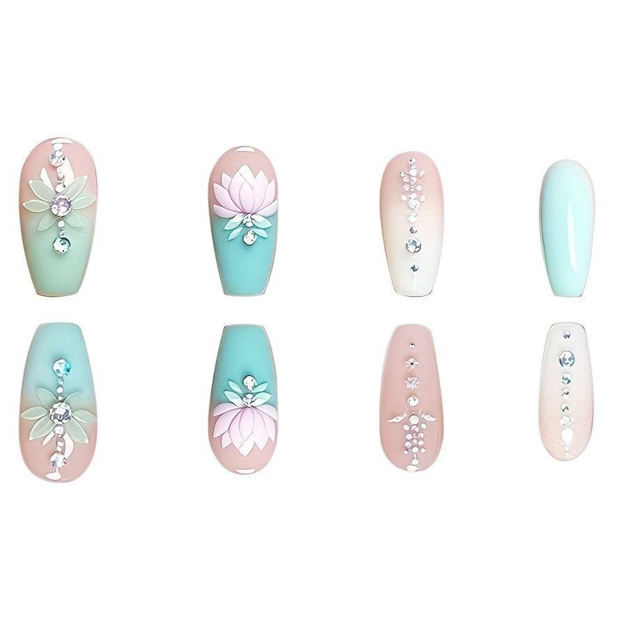 Floral and Gemstone Nail Art Extensions Bowlift