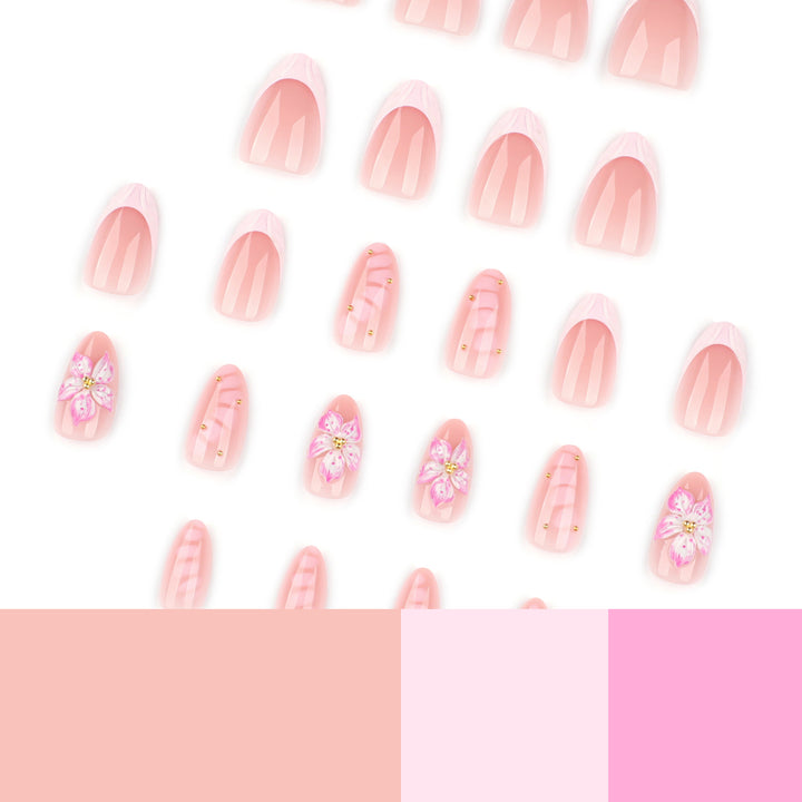 Artful Nail Extensions with Floral Design and Glitter Accents Bowlift