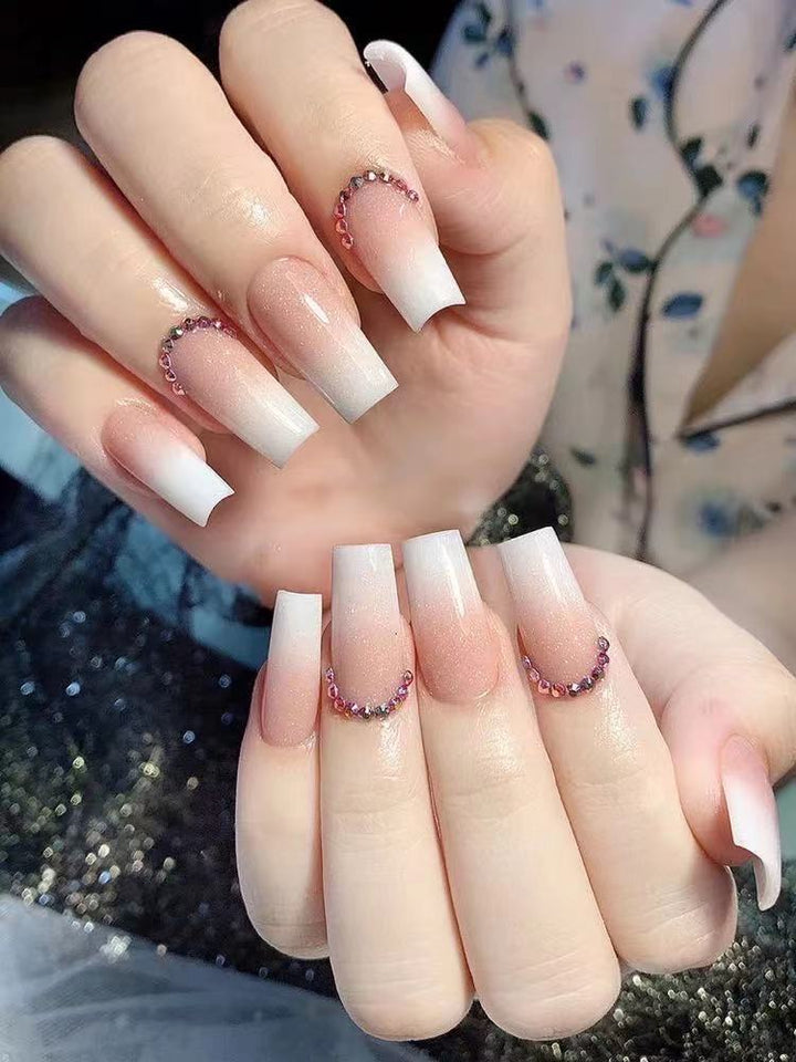 Elegant Glossy French Tip Press-On Nails Bowlift