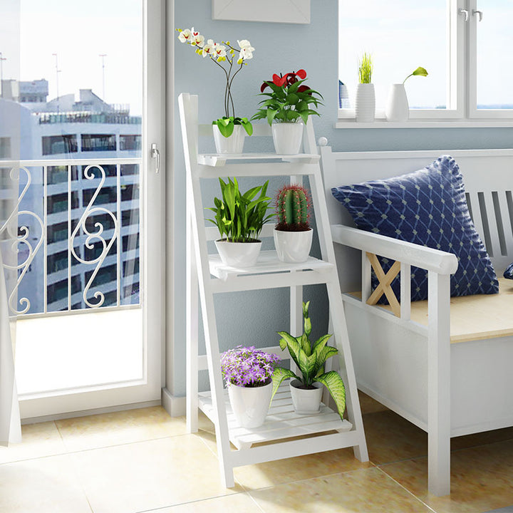 Multi-Tiered Wooden Ladder Shelf Bowlift