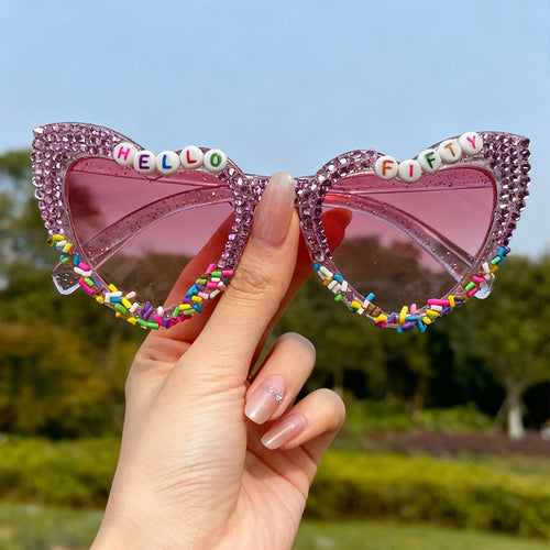 Decorative Cat-Eye Sunglasses with Rhinestones Bowlift
