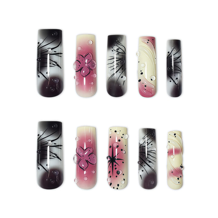 Artistic Ombre Floral Press-On Nail Extensions Bowlift