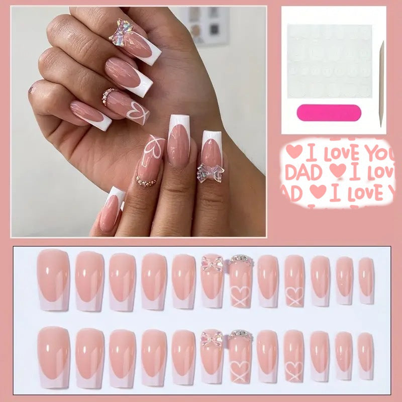 Acrylic nail set with elegant butterfly accents and rhinestones Bowlift