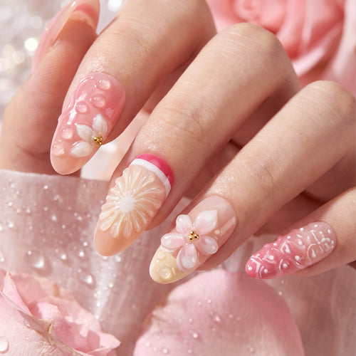 Decorative Floral Press-On Nail Set Bowlift