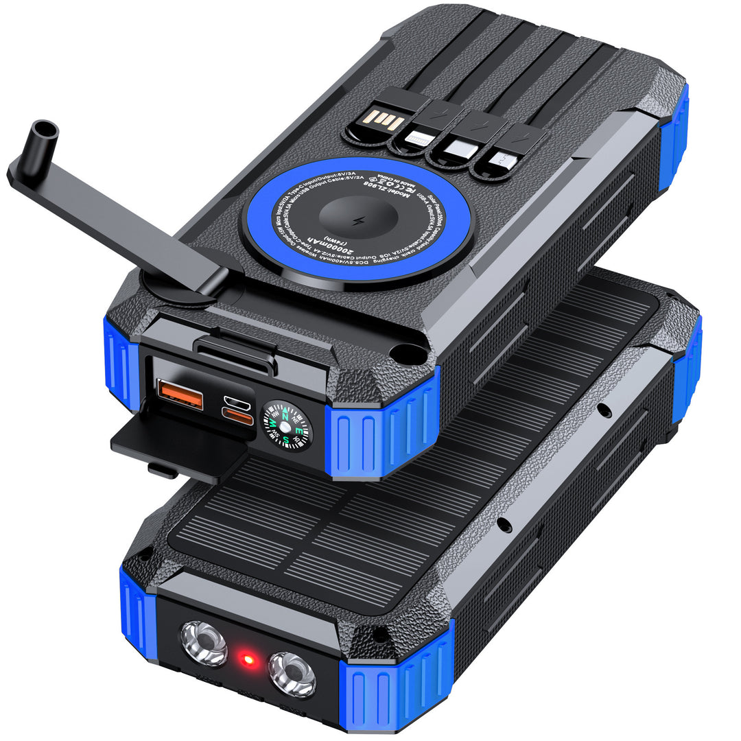 Multifunctional Solar Power Bank with LED Light and Integrated Charging Cable Bowlift