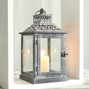 Ornate Distressed Wooden and Metal Glass-Paneled Decorative Lantern Bowlift