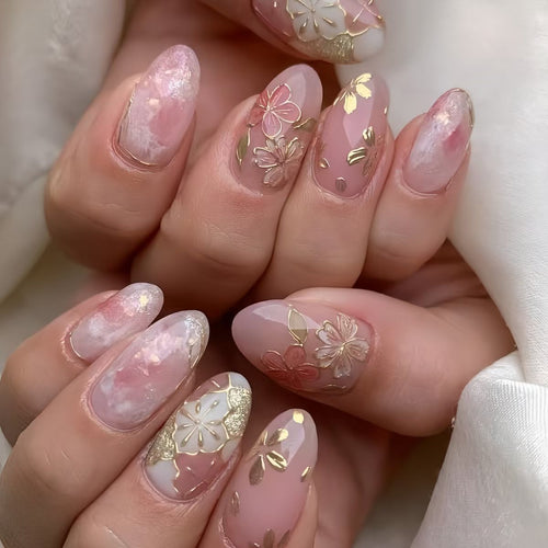 Floral Embellished Press-On Nail Art Bowlift