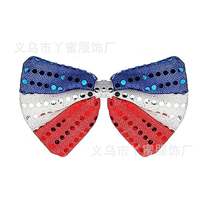 Women's Independence Day sequin flag-inspired hair bow clip with alligator clasp and rhinestone center Bowlift