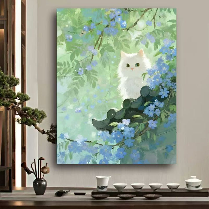 Whimsical Cat Watercolor Wall Art Bowlift