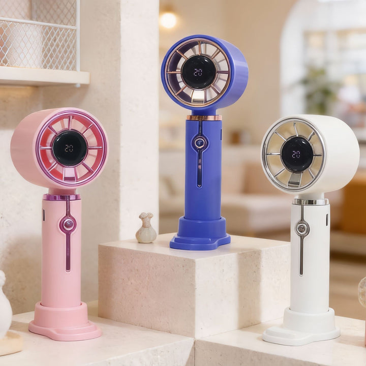 Women's Portable Hand Fan with LCD Temperature Display and USB Charging Function Bowlift
