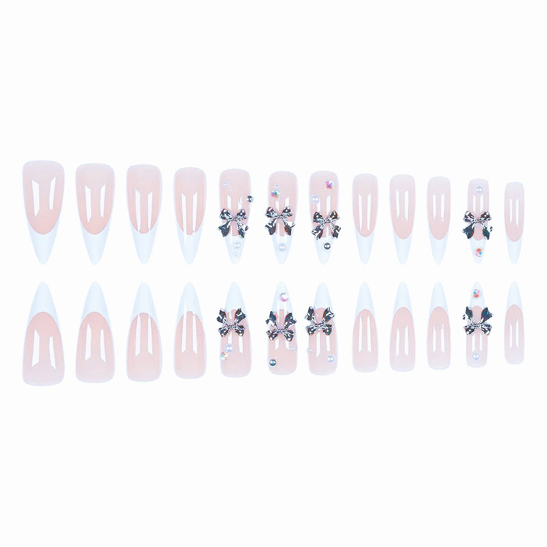 Acrylic nail set with elegant bows and sparkling accents Bowlift