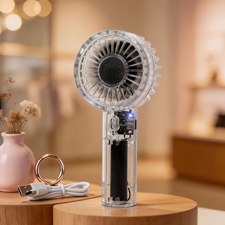 Women's portable mini hand fan with USB charging function and flexible tilt mechanism Bowlift