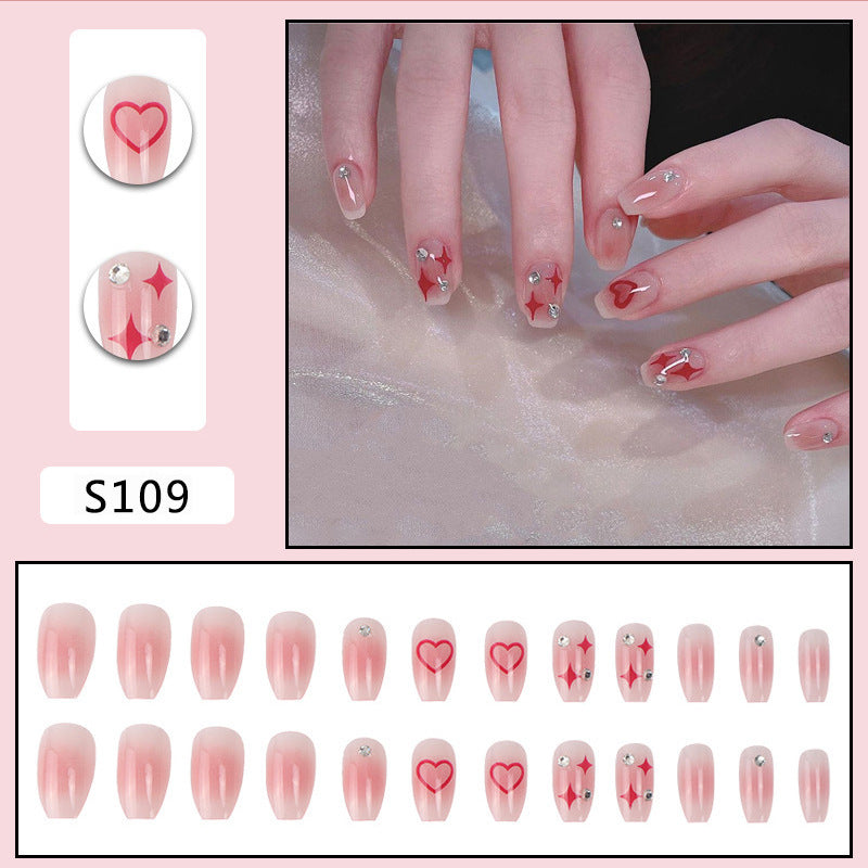 Nail art set with sparkling rhinestone details and heart motifs Bowlift